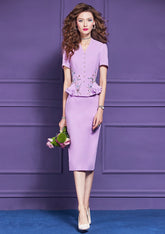 Elegant Chic Short Sleeve Ruffles Patchwork Beading Party Knee Length Dress
