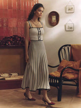 Elegant Color Block V-neck Knitted Sleeveless Midi Dress