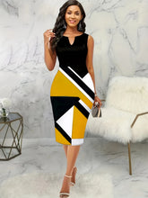 Elegant Cross-Border Slight Stretch V-Neck Printed Pencil Midi Dress