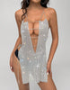 Elegant Deep V Neck Backless Halter Neck Metal Rhinestone Mini Dress