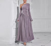 Elegant Diagonal Neck Long Sleeves Patchwork Folds Midi Dresses