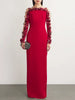 Elegant Diamonds Beaded Flower Mesh Stitching Long Maxi Dress
