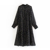 Elegant Dot Print Stand Collar Casual Long Dress