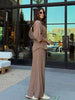 Elegant Elastic Waist Seven-Quarter Sleeve Lapel Loose Top And Pants 2 Piece Suit