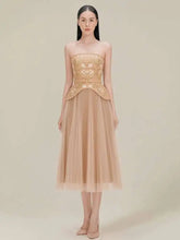Elegant Embroidery Flowers Strapless Belt Tops Mesh Patchwork Pleated Skirt Two Piece Sets