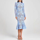Elegant Embroidery Lace Crochet Hollow High-waist Bodycon Dresses