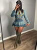 Elegant Fall Ripped Letter Embroidery Zip Jacket And Pleated Skirt 2 Piece Set