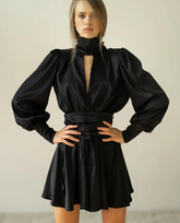 Elegant Loose Turtleneck Long Sleeve Streetwear Hollow Out Mini Dresses