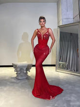 Elegant Sparkling Mermaid Sequins Strappy Sleeveless Maxi Dress Gown