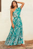 Elegant Floral Print Diagonal Shoulder Beach Style Long Maxi Dress