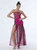 Elegant Floral Print Strapless Off-Shoulder Mesh Hem High Slit Dresses