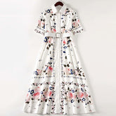 Elegant Flower Print Single-Breasted Maxi Dress