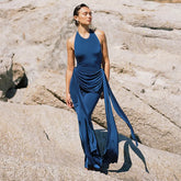Elegant Halter Backless Night Club Sleeveless Wrap Evening Party Long Maxi Dress