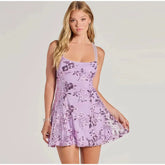 Elegant Halter Sequin Lace Up Sleeveless Slim Solid Color Spaghetti Strap Backless Mini Dress