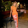 Elegant Halter Top And Floral Mesh Split Long Skirt Suit Two Piece Set