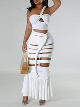 Elegant Hollow Out Diagonal Collar Sleeveless High Waist Off Shoulder Maxi Dress