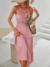 Elegant Hollow Out Ruffle High Waist Midi Dress