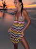Elegant Zigzag Knitted Contrast Backless Slim Fit Mini Dresses