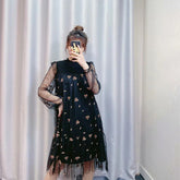 Elegant Lace Embroidery Sweet Ruffles Transparent Short Dress
