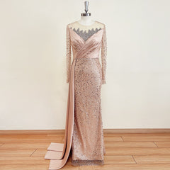 Elegant Long Sleeves Bead Evening Party Dresses