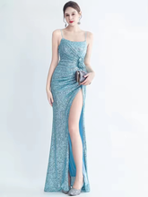 Elegant Luxury Sequin Backless Birthday Party Maxi Dress