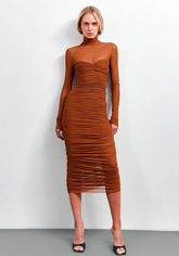 Elegant Mesh Patchwork Elastic Solid High Neck Long Sleeve Dress