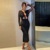 Elegant Neck-mounted Pullover Shiny Bodycon Lace Up Midi Dress