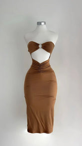 Elegant Solid Color Sleeveless Strapless Cutout Long Dress