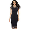 Elegant O-Neck Office Work Lace Slim Sheath Chiffon Dress