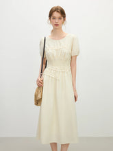 Elegant O-Neck Short Sleeve Hepburn Style Holiday Midi Dress