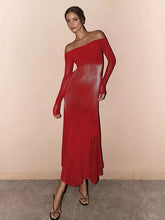 Elegant Off-Shoulder Long Sleeve Textured Bodycon Maxi Dress