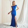 Elegant Off-Shoulder Sleeveless Side Slit Floor-Length Evening Maxi Dress