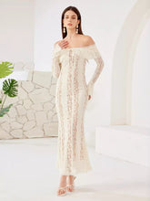 Elegant Off-shoulder Cut-Outs Bell Sleeve Bodycon Maxi Dress