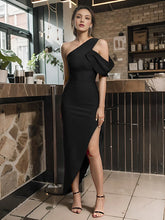 Elegant One Shoulder Hollow Out Diagonal Collar Asymmetrical Bodycon Long Dresses