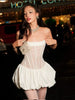 Elegant Patchwork Halter Sleeveless Skinny Backless Fluffy Mini Dress