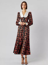 Elegant Peter Pan Collar Vintage Bishop Floral Sleeve Long Dress