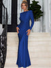 Elegant Prom Ankle-Length Long Sleeves Shoulder Pad Ruched Maxi Dress