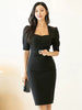 Elegant Prom Square Collar synthetic fiber Wrap Hip Midi Dress