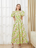 Elegant Puff Sleeve Embroidery Jacquard Princess Party Maxi Dress
