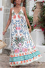 Elegant Pullover Printed V-neck Beach Style Sling Loose Maxi Dress