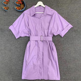 Elegant Runway Designer Solid Pockets Sashes Mini Dress