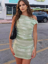 Elegant Sequin One Shoulder Bodycon Mini Club Dress