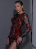 Elegant Sequins 3D Structured Flowers Mesh Maxi Long Bodycon Dress