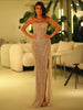 Elegant Sequins Strapless Crystal Split Evening Party Club Vestido Maxi Long Gowns