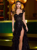 Elegant Sheath Lace High Slit Strapless Floor Length Gown