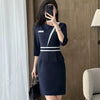 Elegant Short Sleeve Business Formal O-Neck Slim Office Pencil Blazer Dress