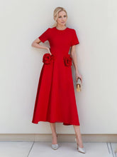 Elegant Short Sleeve Patchwork Appliques Mid-Calf Dress