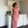 Elegant Slanted Collar Halter Ruched Backless Bodycon Slit Long Dress