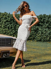 Elegant Solid Color Off-Shoulder Backless Lace Belted Midi Dress