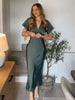 Elegant Solid Satin Zipper Synthetic fiber V Neck Short Sleeve Midi Dress